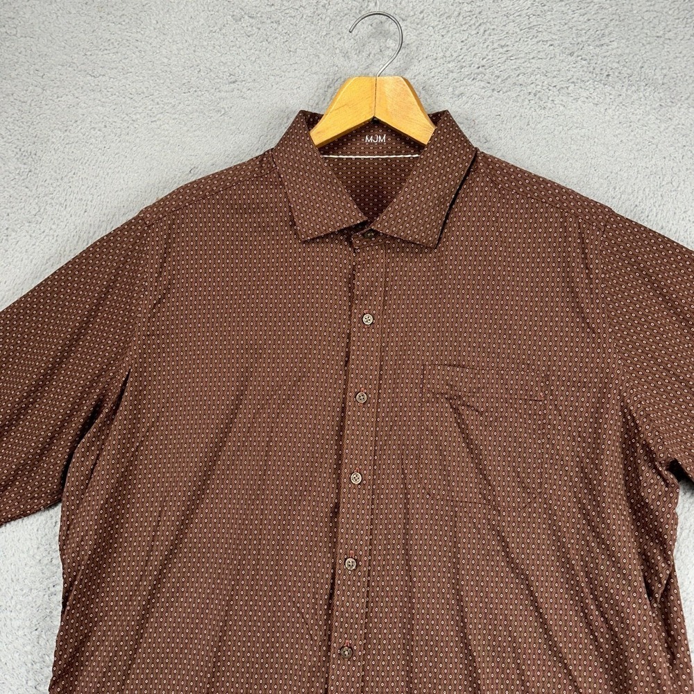 J. Hilburn Mens Button Up Shirt 2XL Brown Geometric Long Sleeve Casual Pocket